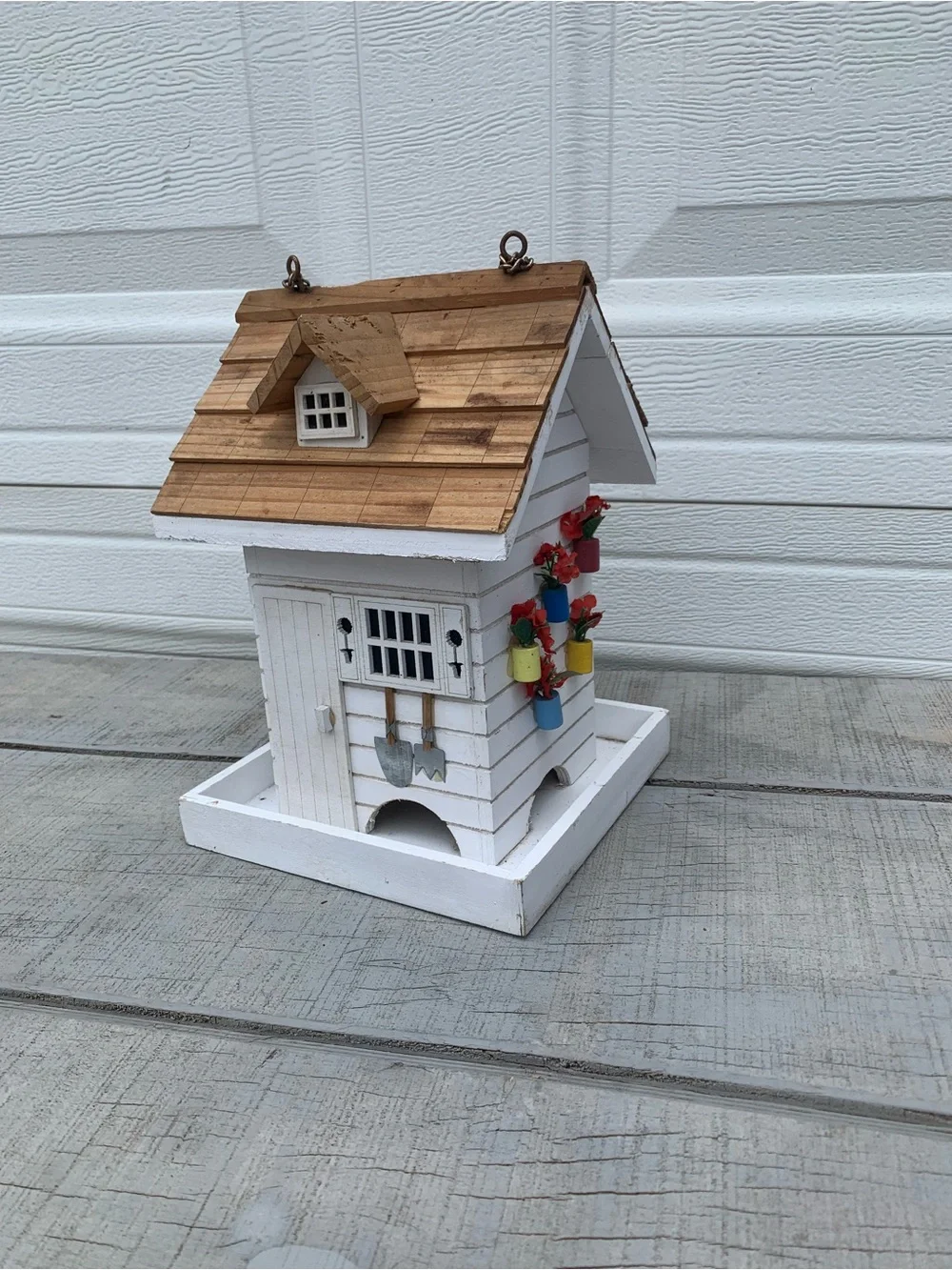 Home Bazaar Handcrafted Feeder Bird House-White Country Cottage Workshop/Garden